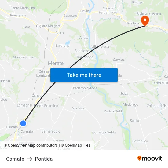 Carnate to Pontida map