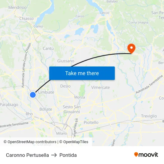 Caronno Pertusella to Pontida map