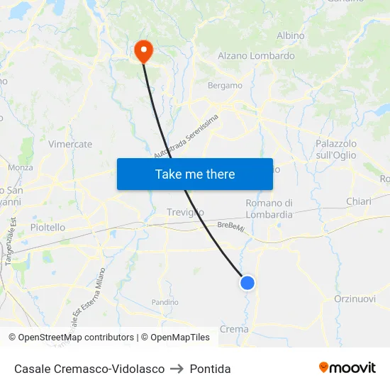 Casale Cremasco-Vidolasco to Pontida map