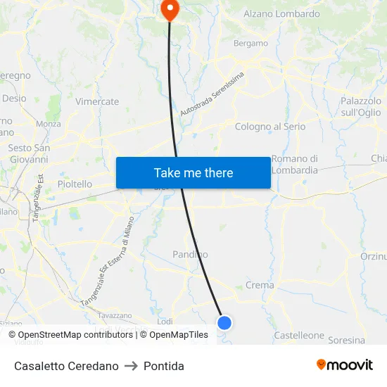 Casaletto Ceredano to Pontida map
