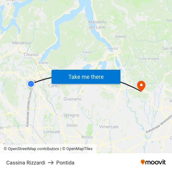 Cassina Rizzardi to Pontida map