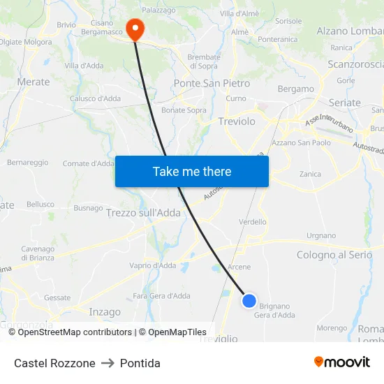 Castel Rozzone to Pontida map
