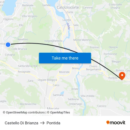 Castello Di Brianza to Pontida map