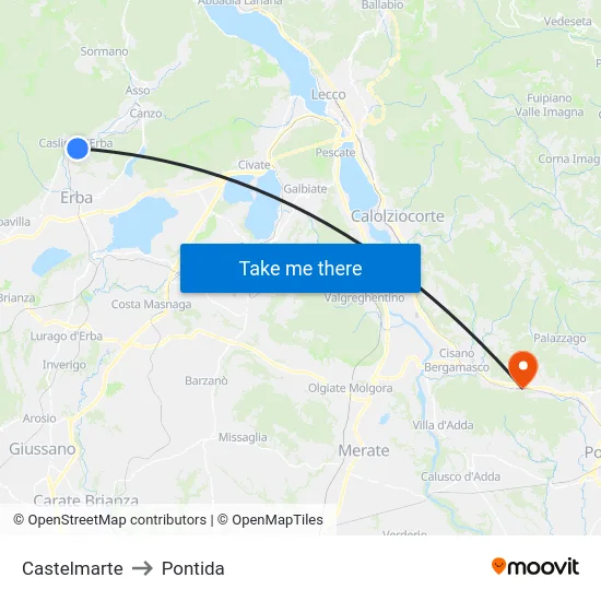 Castelmarte to Pontida map