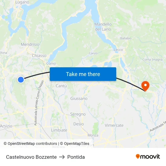 Castelnuovo Bozzente to Pontida map
