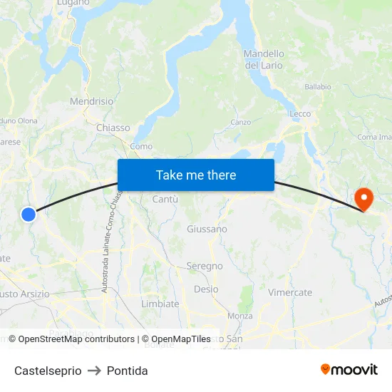 Castelseprio to Pontida map