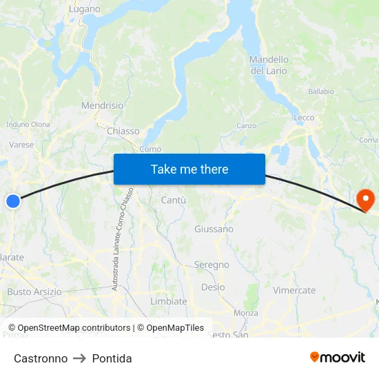 Castronno to Pontida map