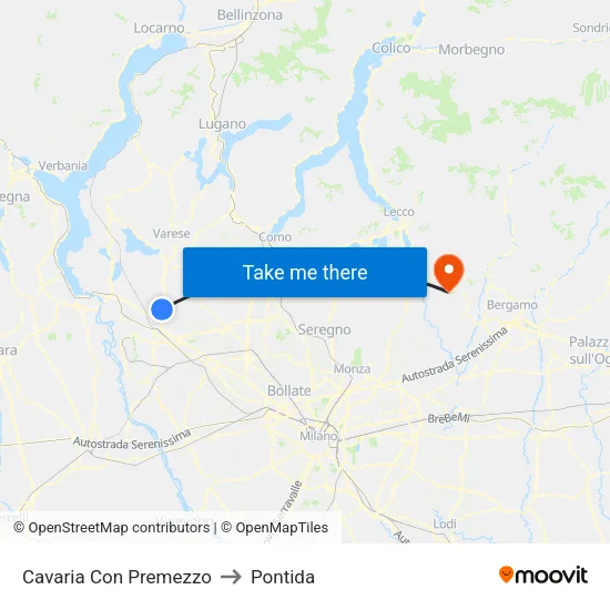 Cavaria Con Premezzo to Pontida map