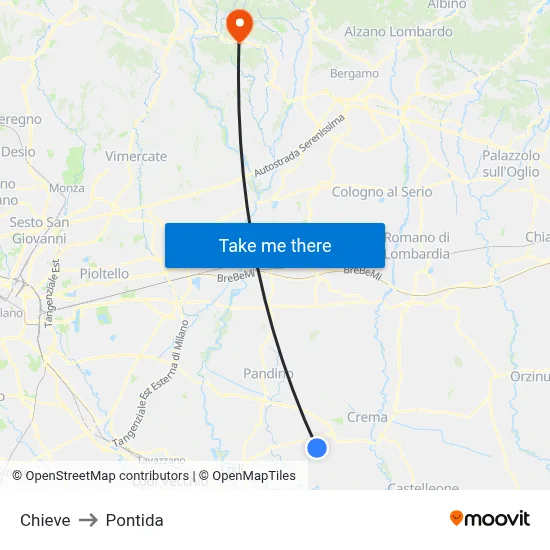 Chieve to Pontida map