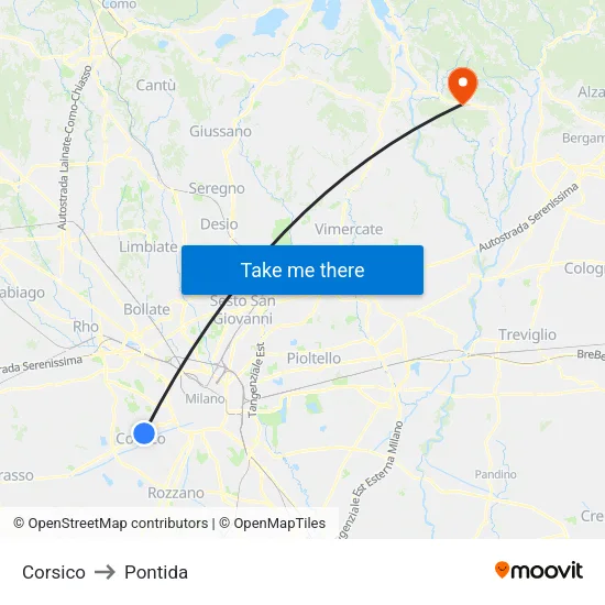 Corsico to Pontida map