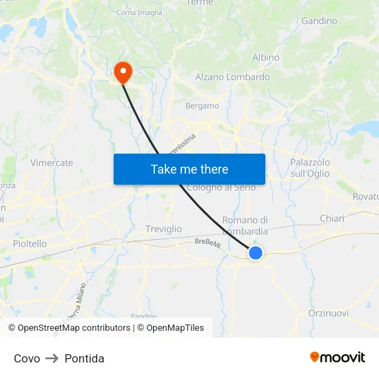 Covo to Pontida map