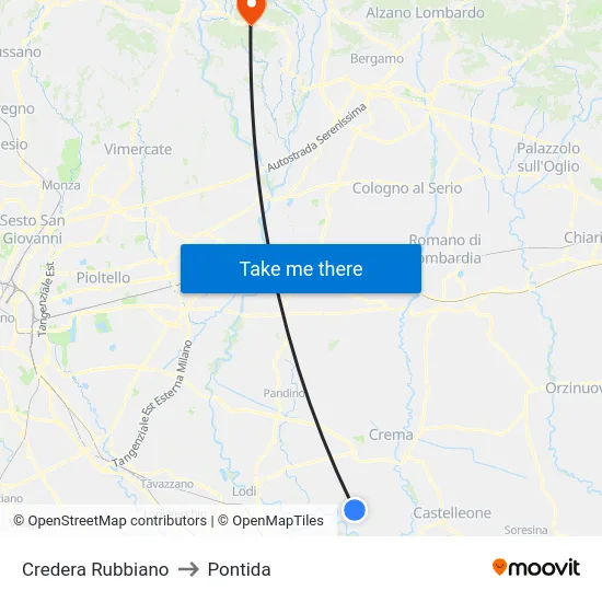 Credera Rubbiano to Pontida map