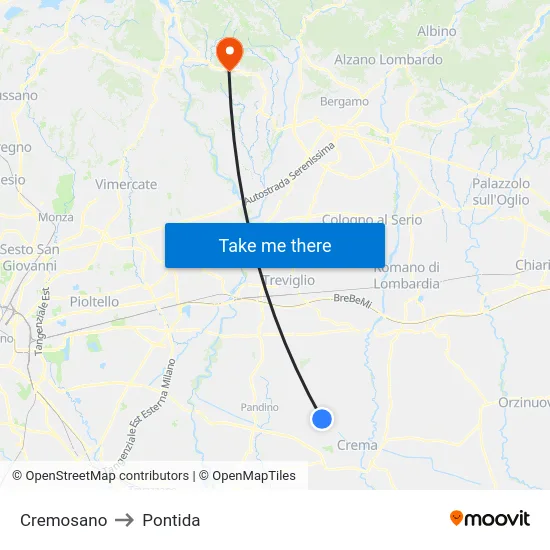 Cremosano to Pontida map