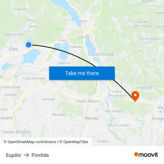 Eupilio to Pontida map