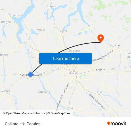 Galliate to Pontida map