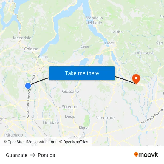Guanzate to Pontida map