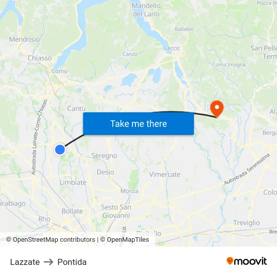Lazzate to Pontida map