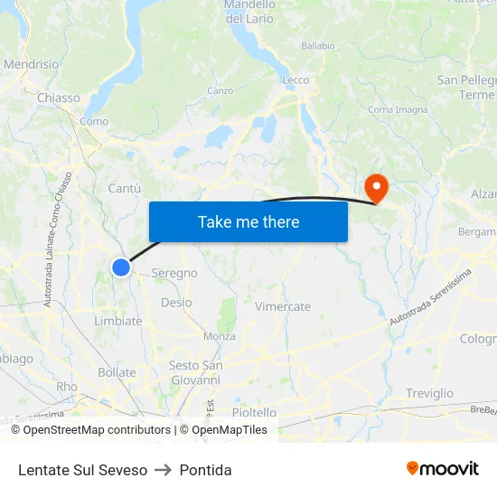 Lentate Sul Seveso to Pontida map