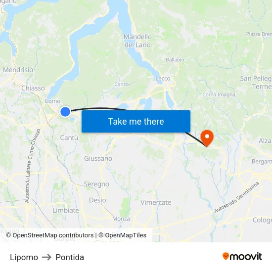 Lipomo to Pontida map