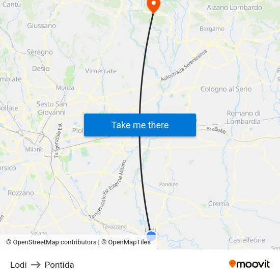 Lodi to Pontida map