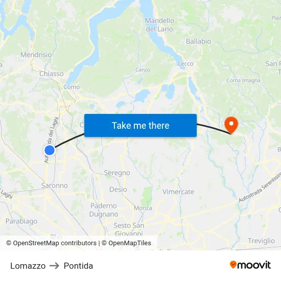 Lomazzo to Pontida map