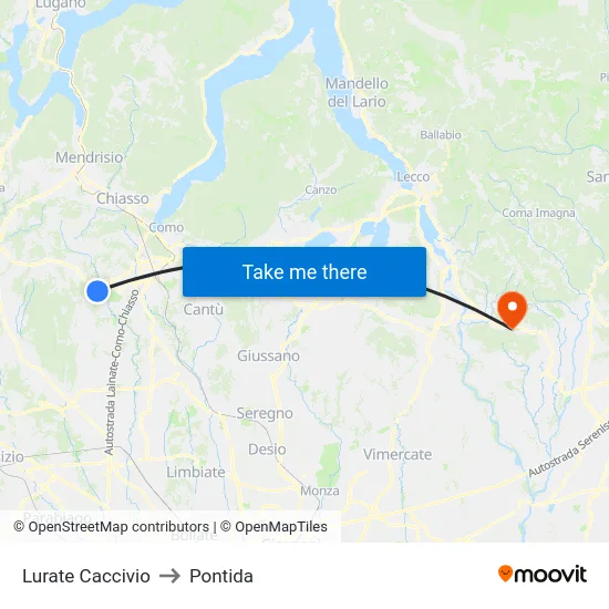 Lurate Caccivio to Pontida map