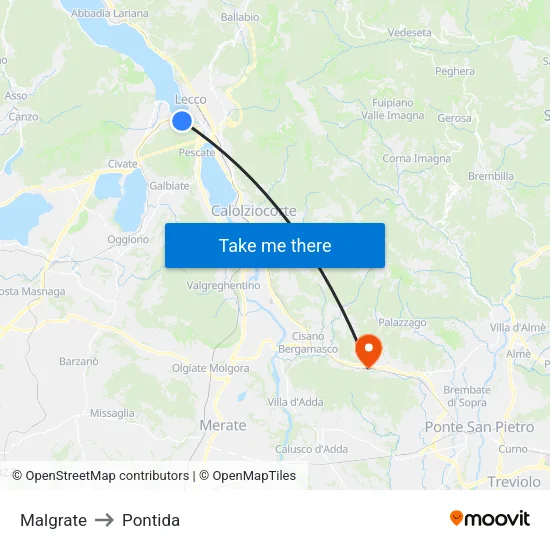 Malgrate to Pontida map