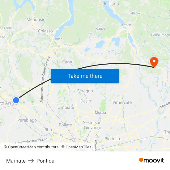 Marnate to Pontida map