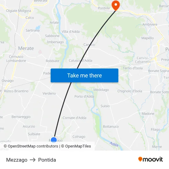 Mezzago to Pontida map