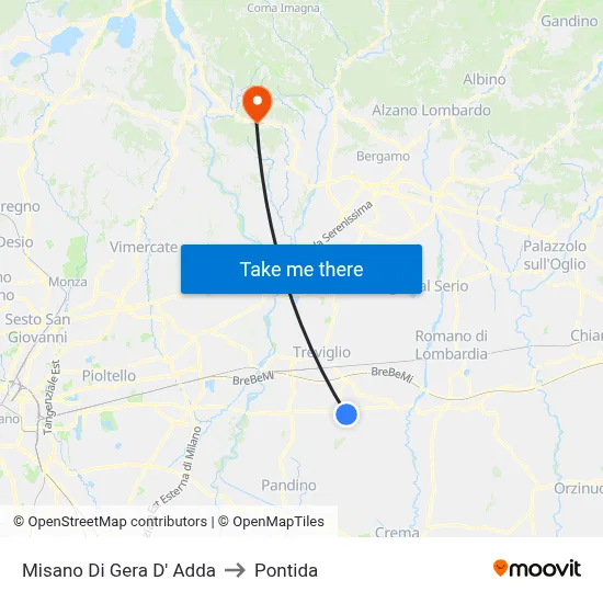 Misano di Gera d'Adda to Pontida map