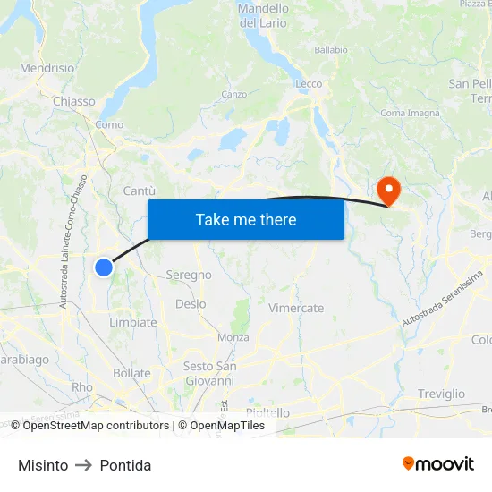 Misinto to Pontida map
