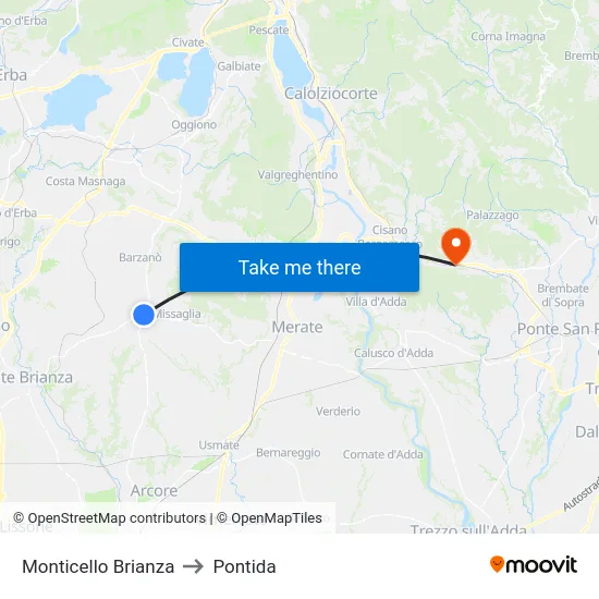 Monticello Brianza to Pontida map