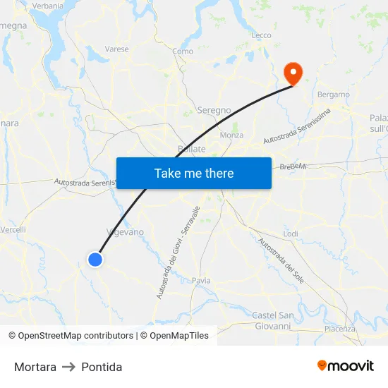 Mortara to Pontida map