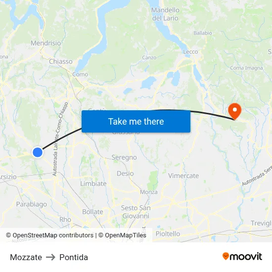 Mozzate to Pontida map