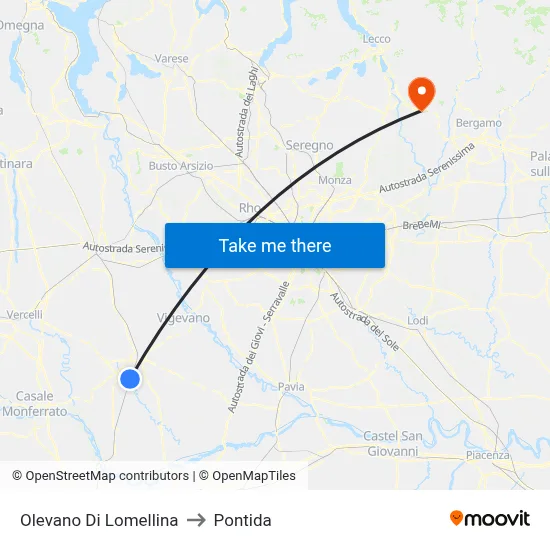Olevano Di Lomellina to Pontida map