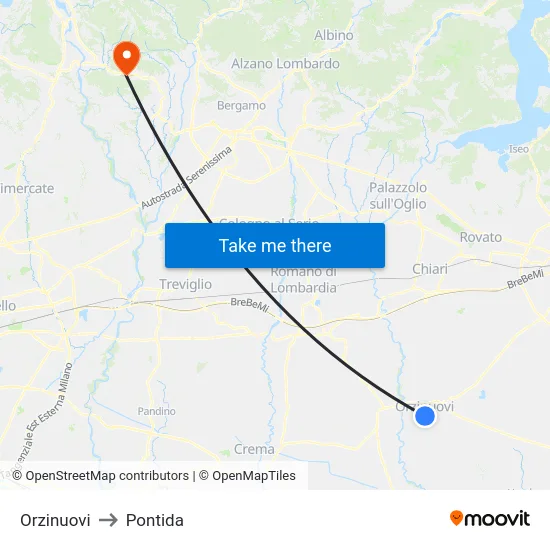 Orzinuovi to Pontida map