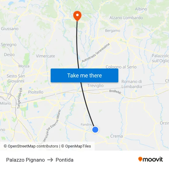 Palazzo Pignano to Pontida map