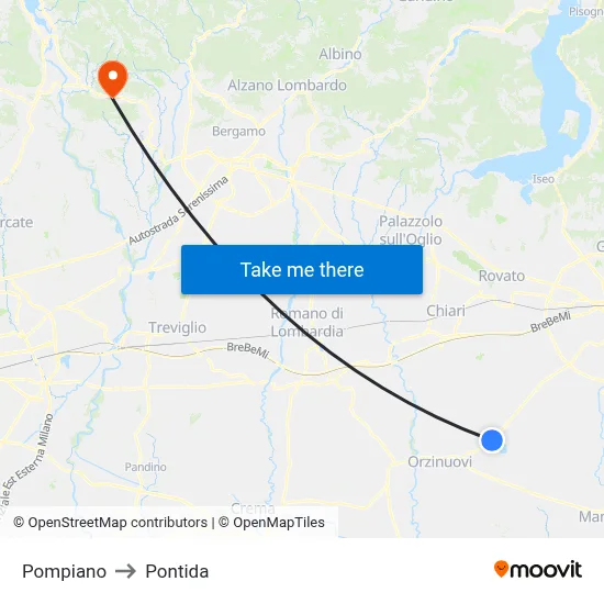 Pompiano to Pontida map