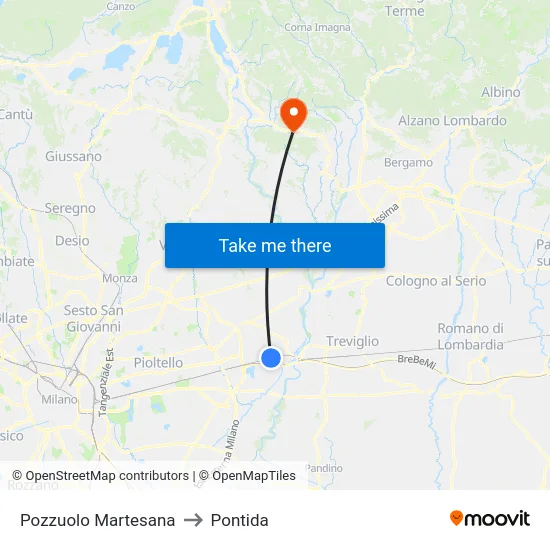 Pozzuolo Martesana to Pontida map