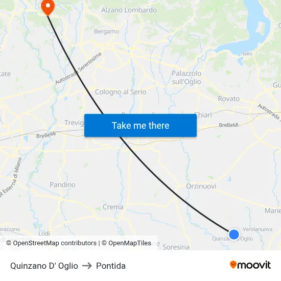 Quinzano D' Oglio to Pontida map