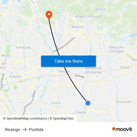 Ricengo to Pontida map