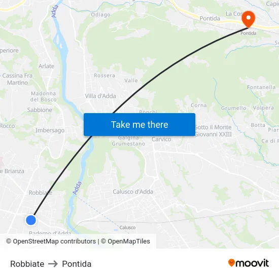 Robbiate to Pontida map