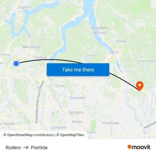 Rodero to Pontida map