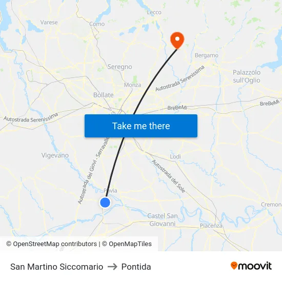 San Martino Siccomario to Pontida map