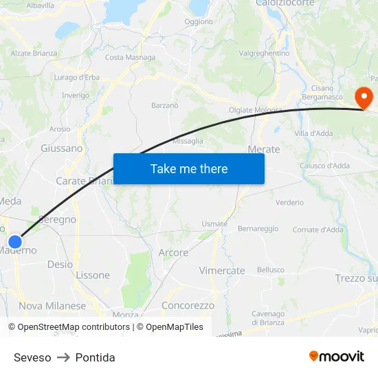 Seveso to Pontida map