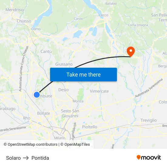 Solaro to Pontida map