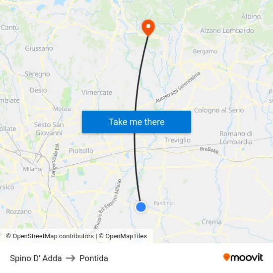 Spino D' Adda to Pontida map