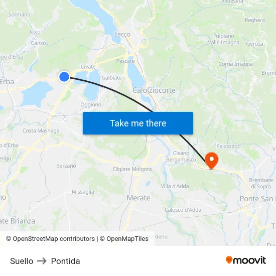 Suello to Pontida map