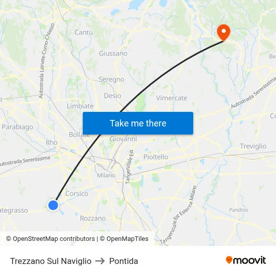 Trezzano Sul Naviglio to Pontida map