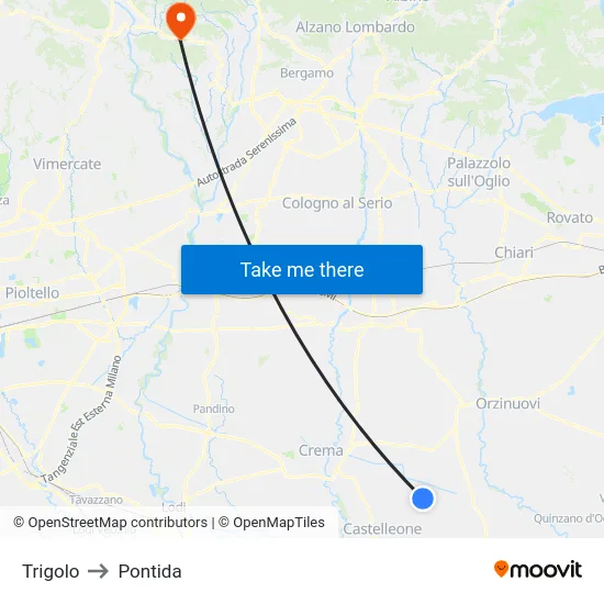 Trigolo to Pontida map
